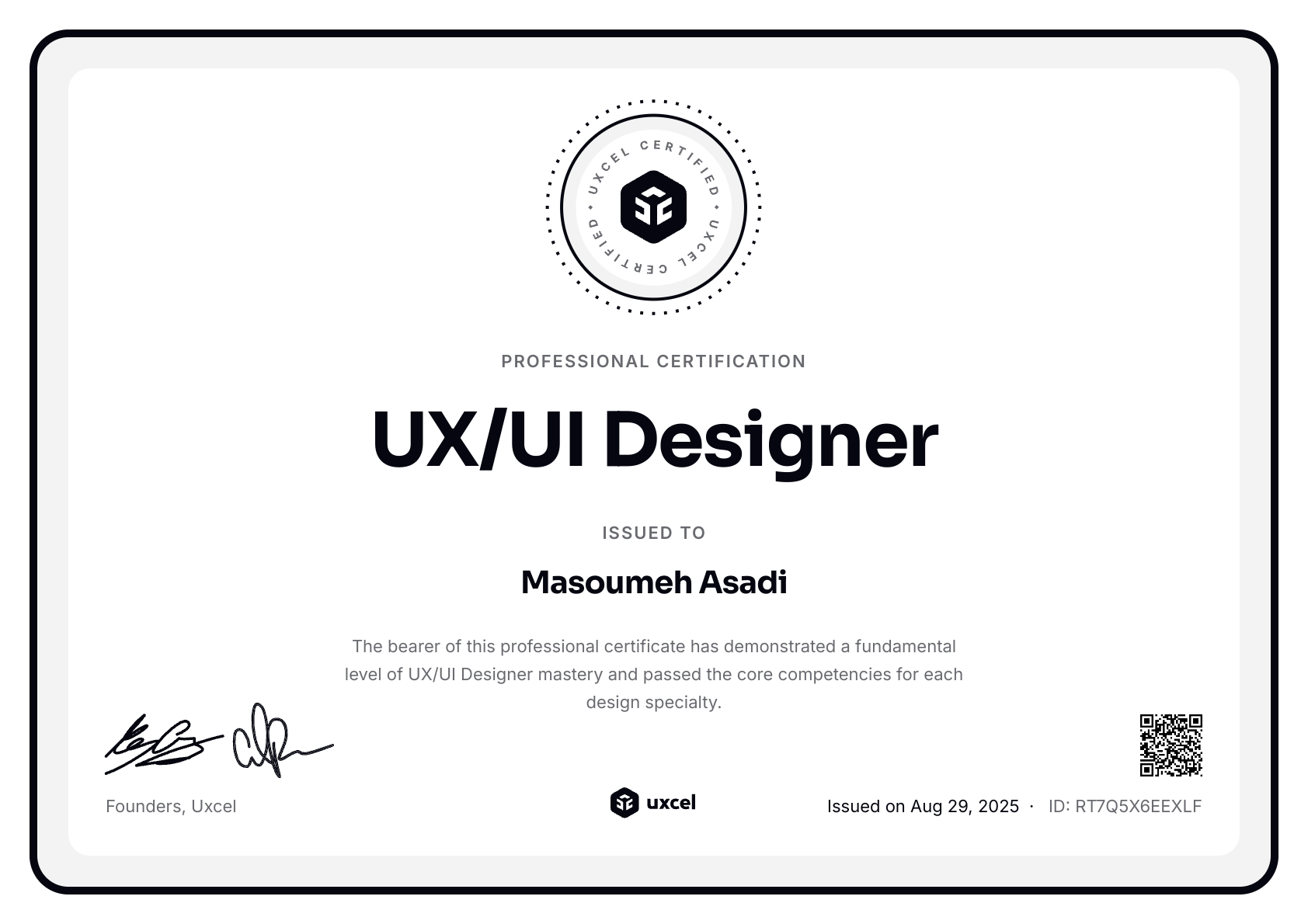 Masoumeh Asadi's certificate